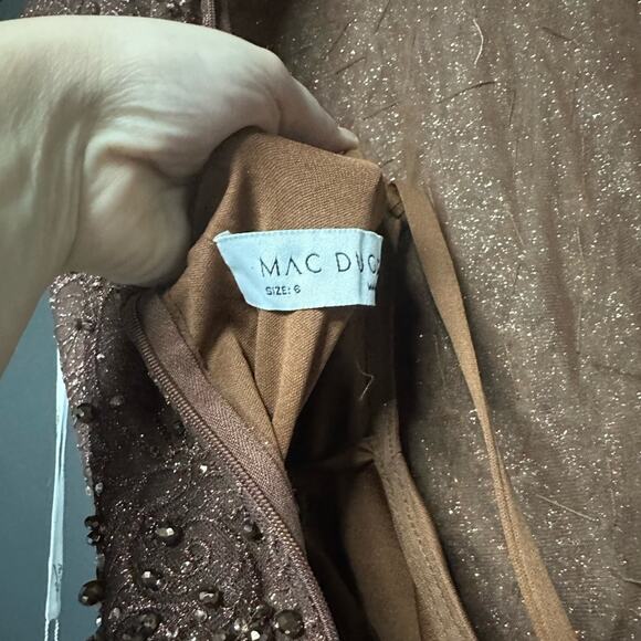 NWT Mac Duggal 20371 Embellished Cap Sleeve A Line Dress 6 Chocolate - Picture 7 of 7